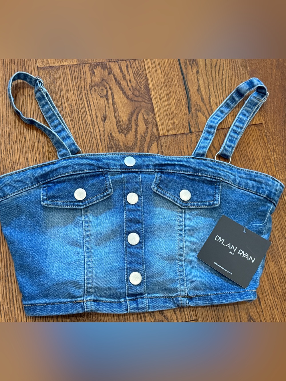 Dylan Ryan NYC Denim Smocked Crop Top Size Medium NWT